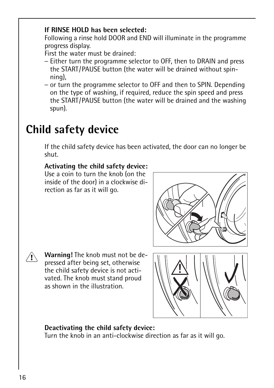 Child safety device | Electrolux LAVAMAT 50810 User Manual | Page 16 / 36