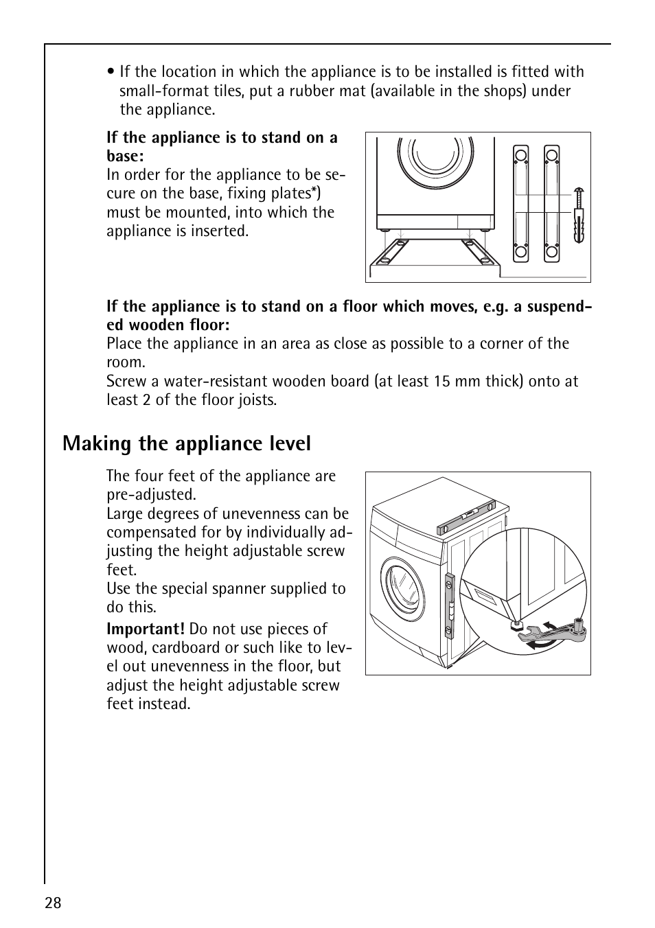 Making the appliance level | Electrolux LAVAMAT 50810 User Manual | Page 28 / 36