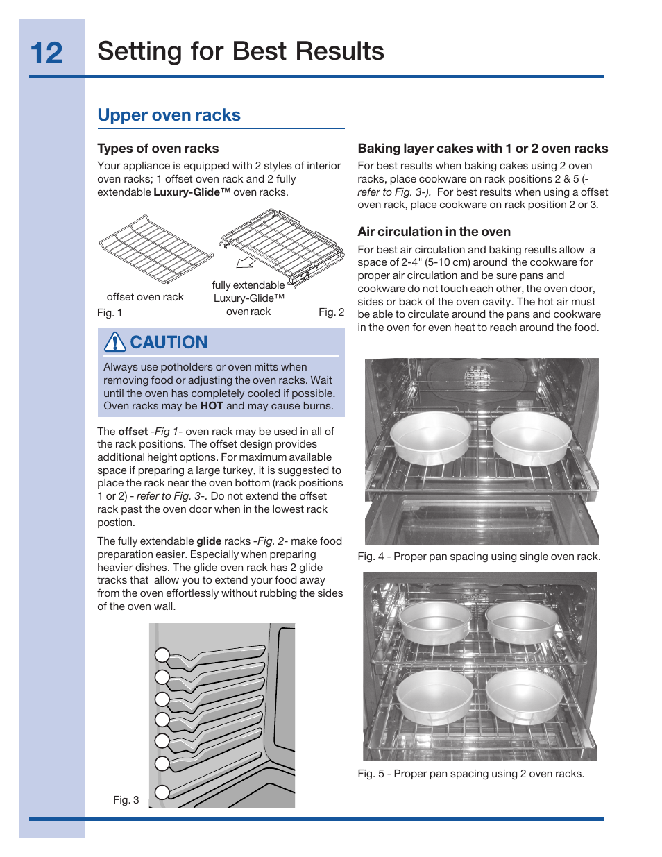 Setting for best results, Upper oven racks | Electrolux 316520101 User Manual | Page 12 / 68