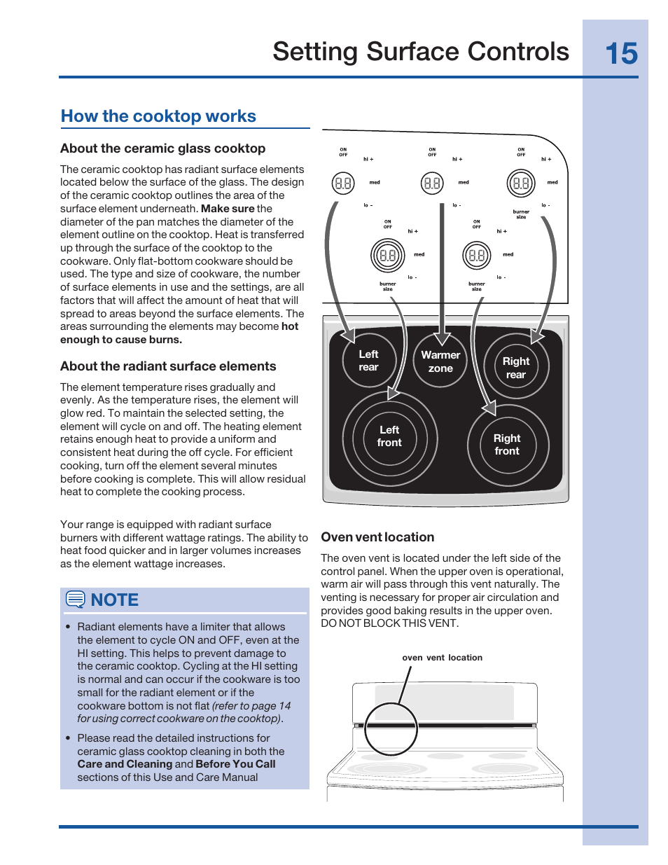 Setting surface controls, How the cooktop works | Electrolux 316520101 User Manual | Page 15 / 68