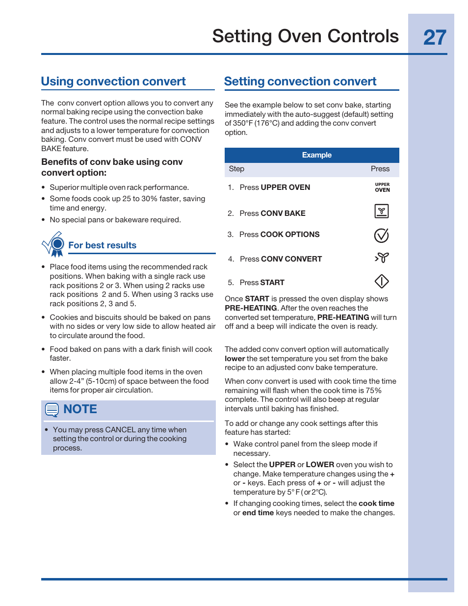 Setting oven controls | Electrolux 316520101 User Manual | Page 27 / 68