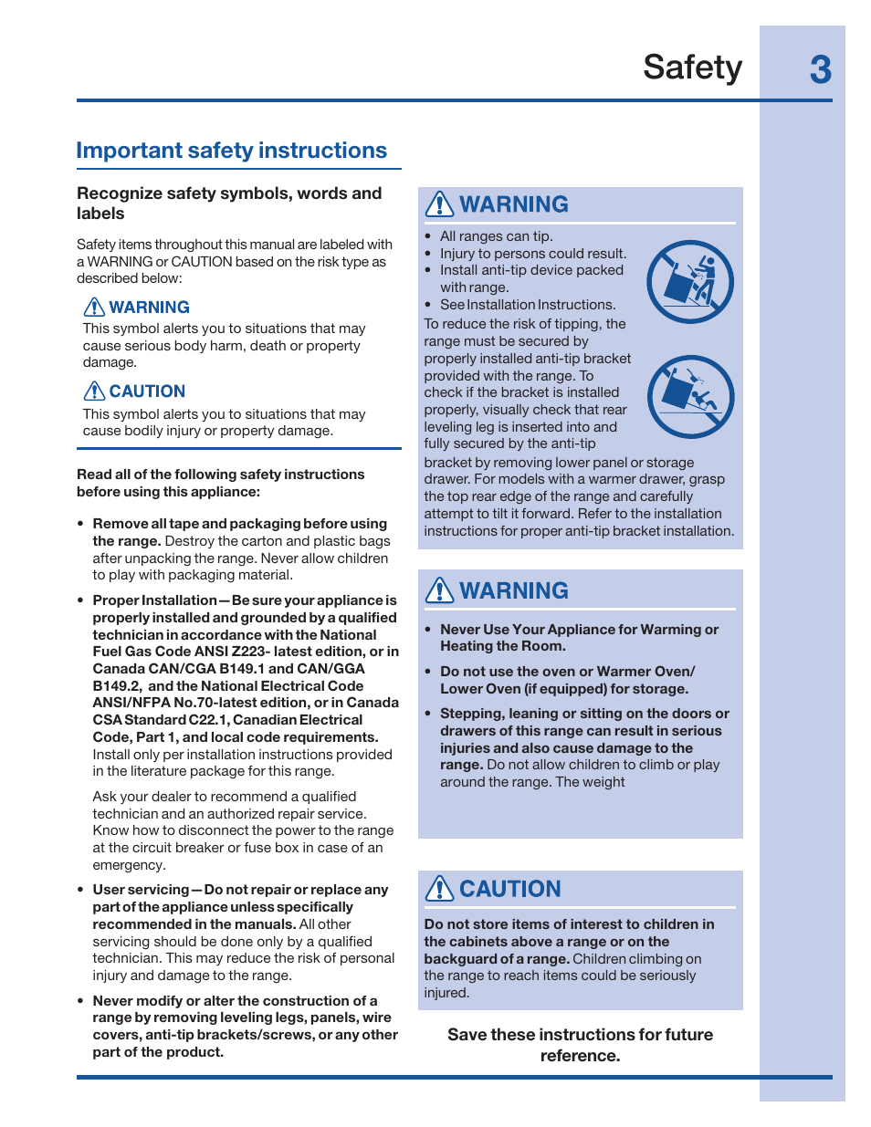 Safety, Important safety instructions | Electrolux 316520101 User Manual | Page 3 / 68