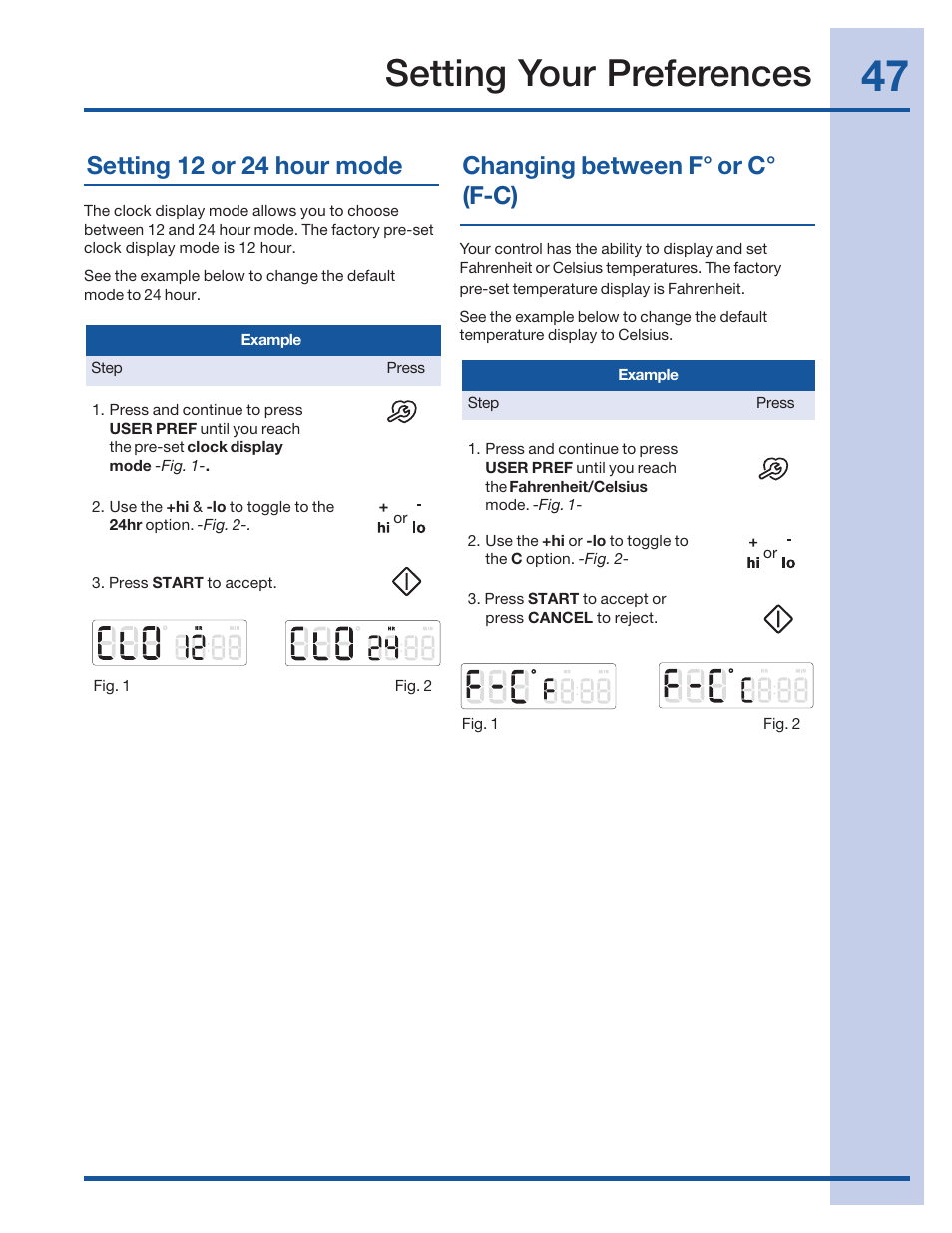 Setting your preferences | Electrolux 316520101 User Manual | Page 47 / 68