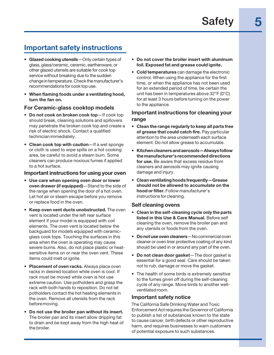 Safety, Important safety instructions | Electrolux 316520101 User Manual | Page 5 / 68