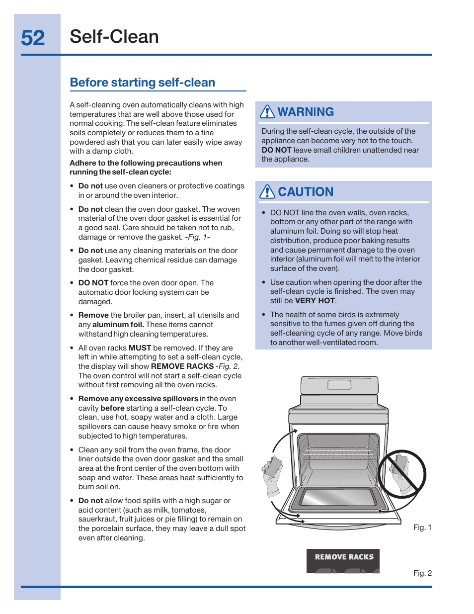Self-clean, Before starting self-clean | Electrolux 316520101 User Manual | Page 52 / 68