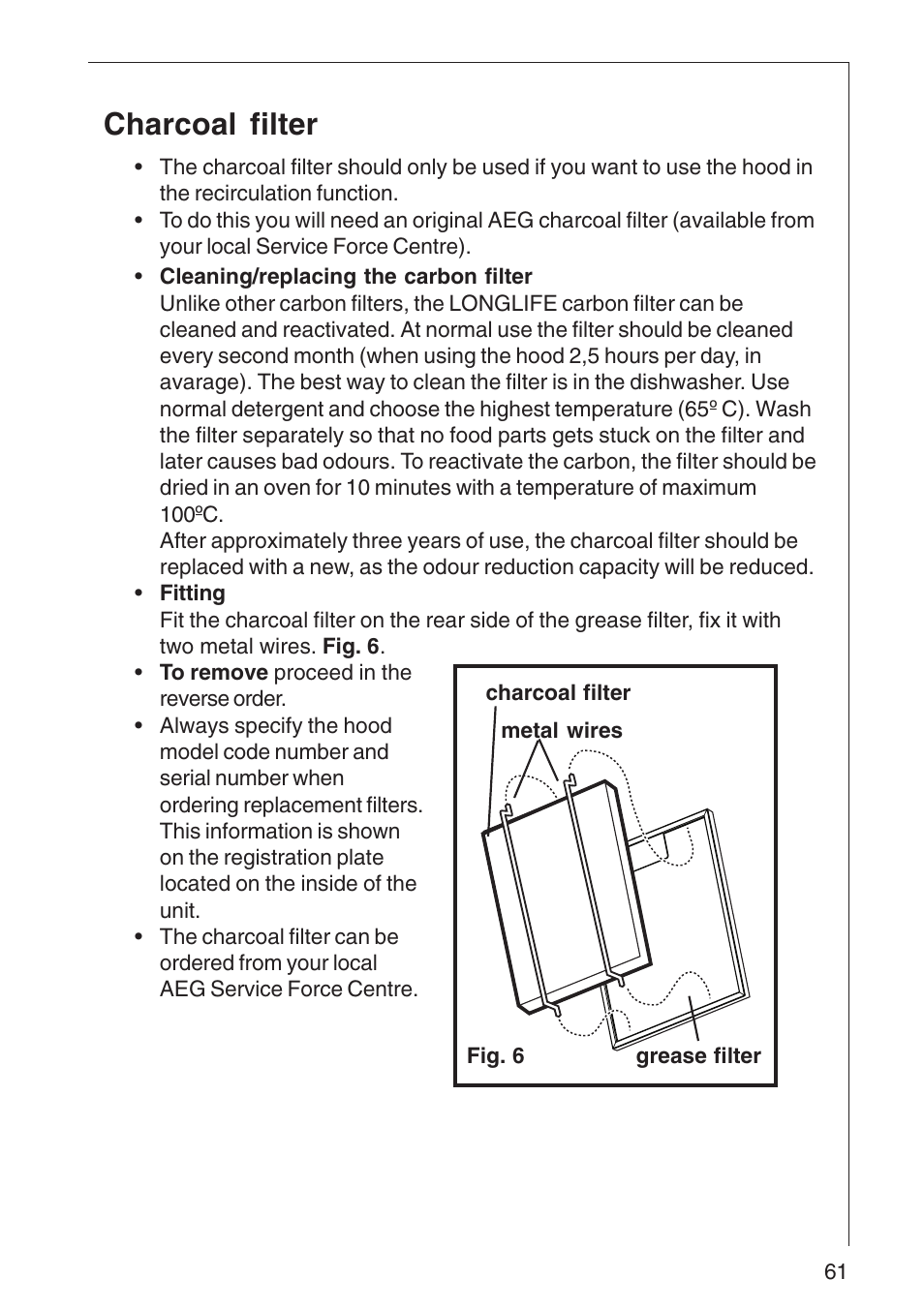 Charcoal filter | Electrolux DD 8795 User Manual | Page 10 / 18