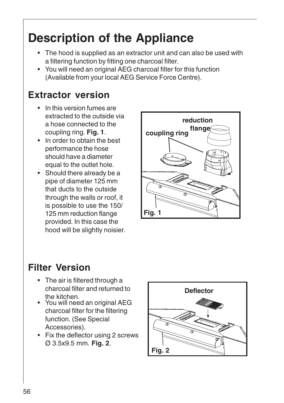 Description of the appliance, Extractor version, Filter version | Electrolux DD 8795 User Manual | Page 5 / 18