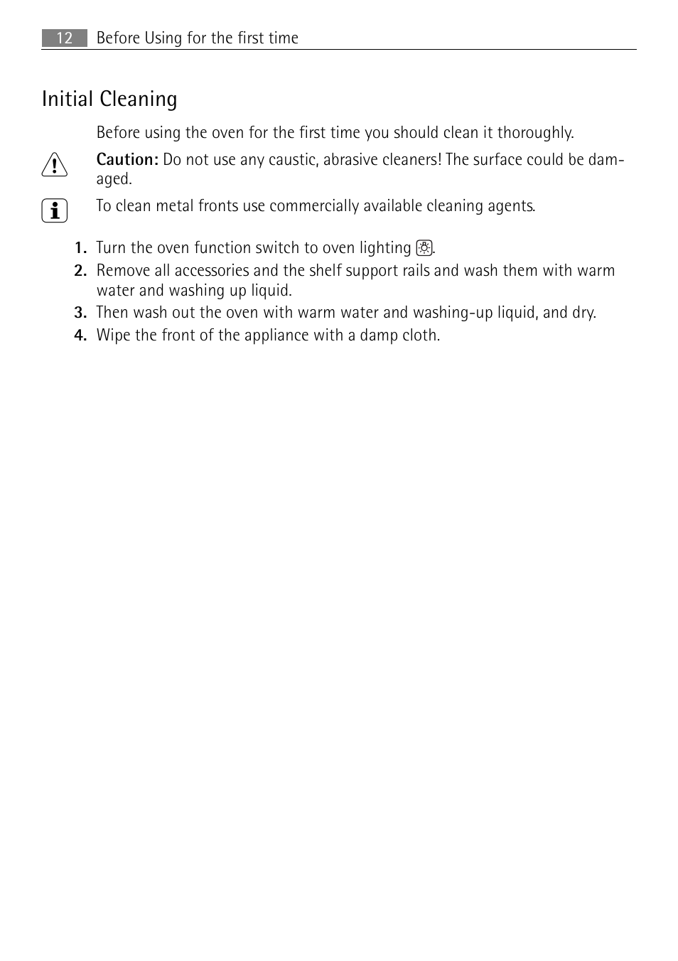 Initial cleaning | Electrolux E4431-5 User Manual | Page 12 / 68