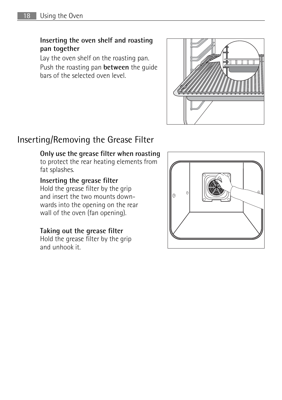 Inserting/removing the grease filter | Electrolux E4431-5 User Manual | Page 18 / 68