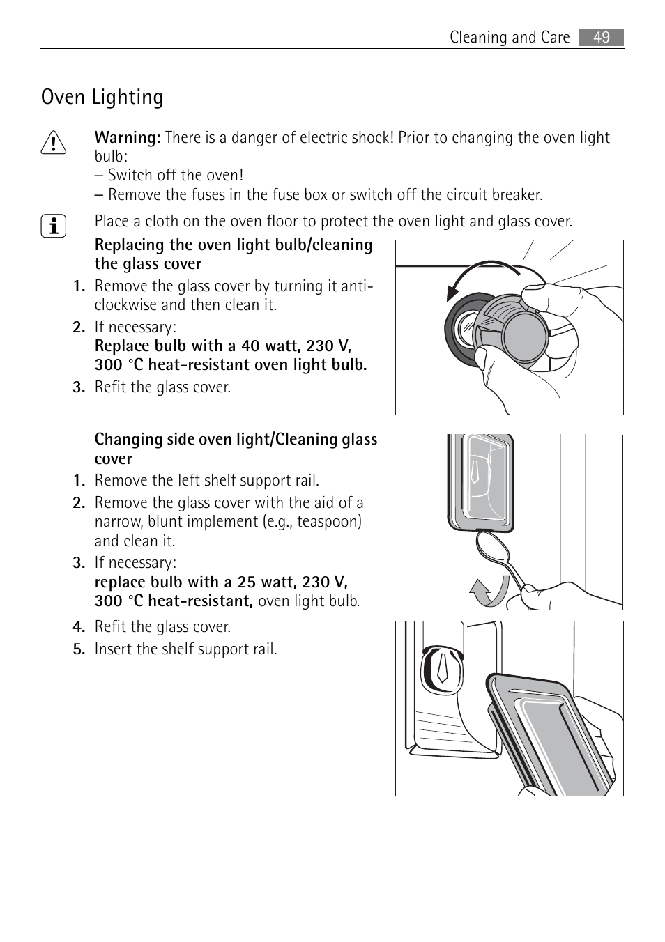 Oven lighting | Electrolux E4431-5 User Manual | Page 49 / 68