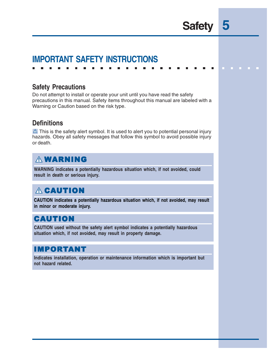 Safety, Important safety instructions | Electrolux E48WV12EPS User Manual | Page 5 / 14