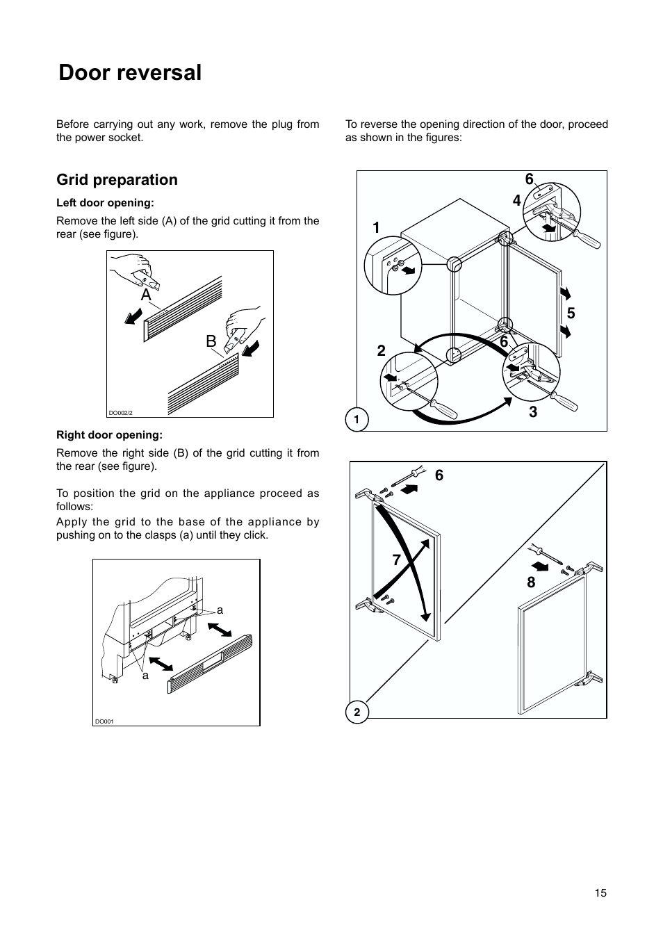 Door reversal | Electrolux ERU 13400 User Manual | Page 15 / 24