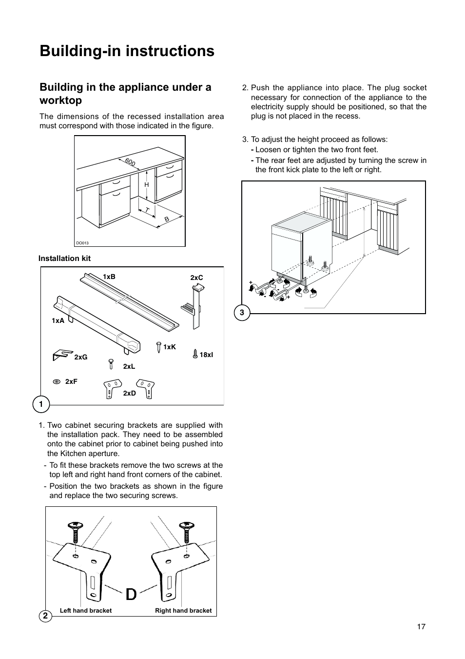 Building-in instructions, Building in the appliance under a worktop | Electrolux ERU 13400 User Manual | Page 17 / 24