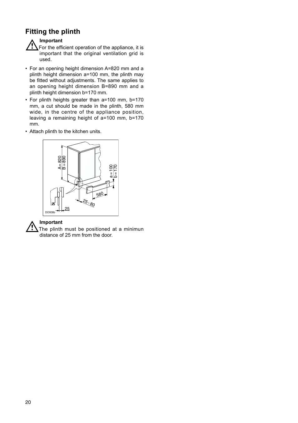 Fitting the plinth | Electrolux ERU 13400 User Manual | Page 20 / 24