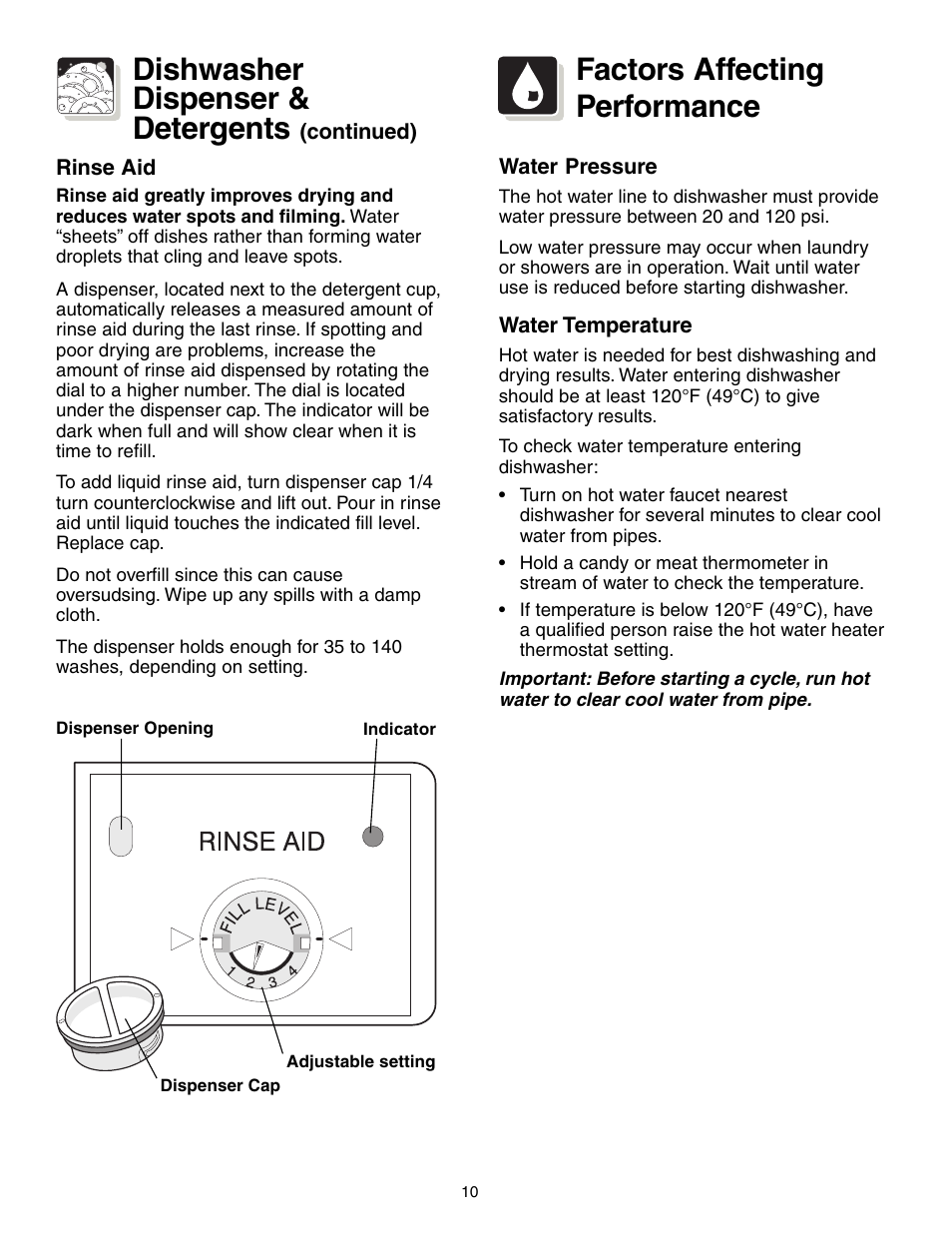Dishwasher dispenser & detergents, Factors affecting performance | Electrolux 700 Series User Manual | Page 10 / 16