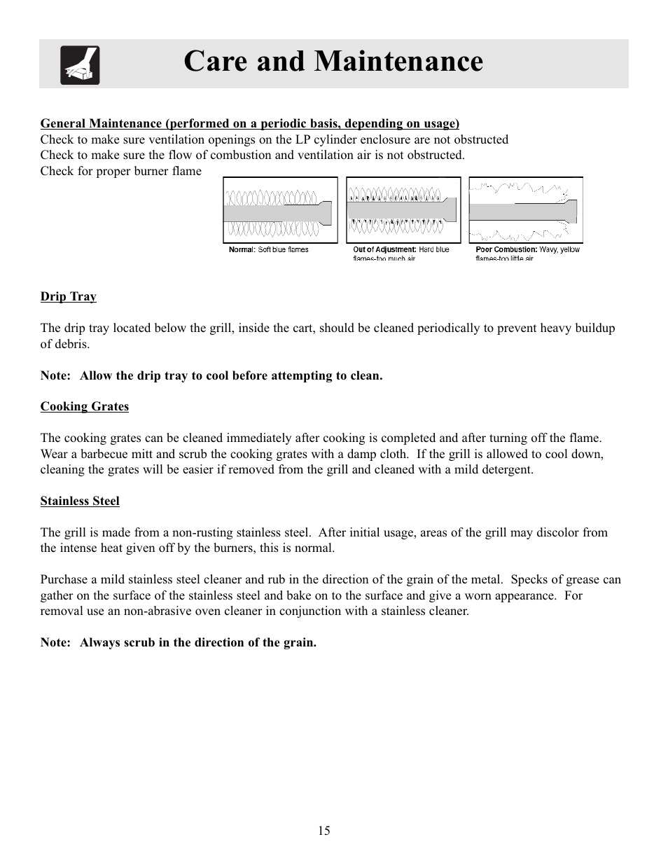 Care and maintenance | Electrolux 26" Stainless Steel Outdoor Grill User Manual | Page 16 / 19