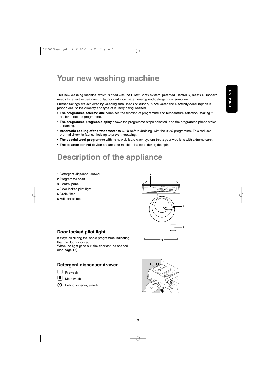 Your new washing machine, Description of the appliance | Electrolux EW 1677 F User Manual | Page 9 / 25