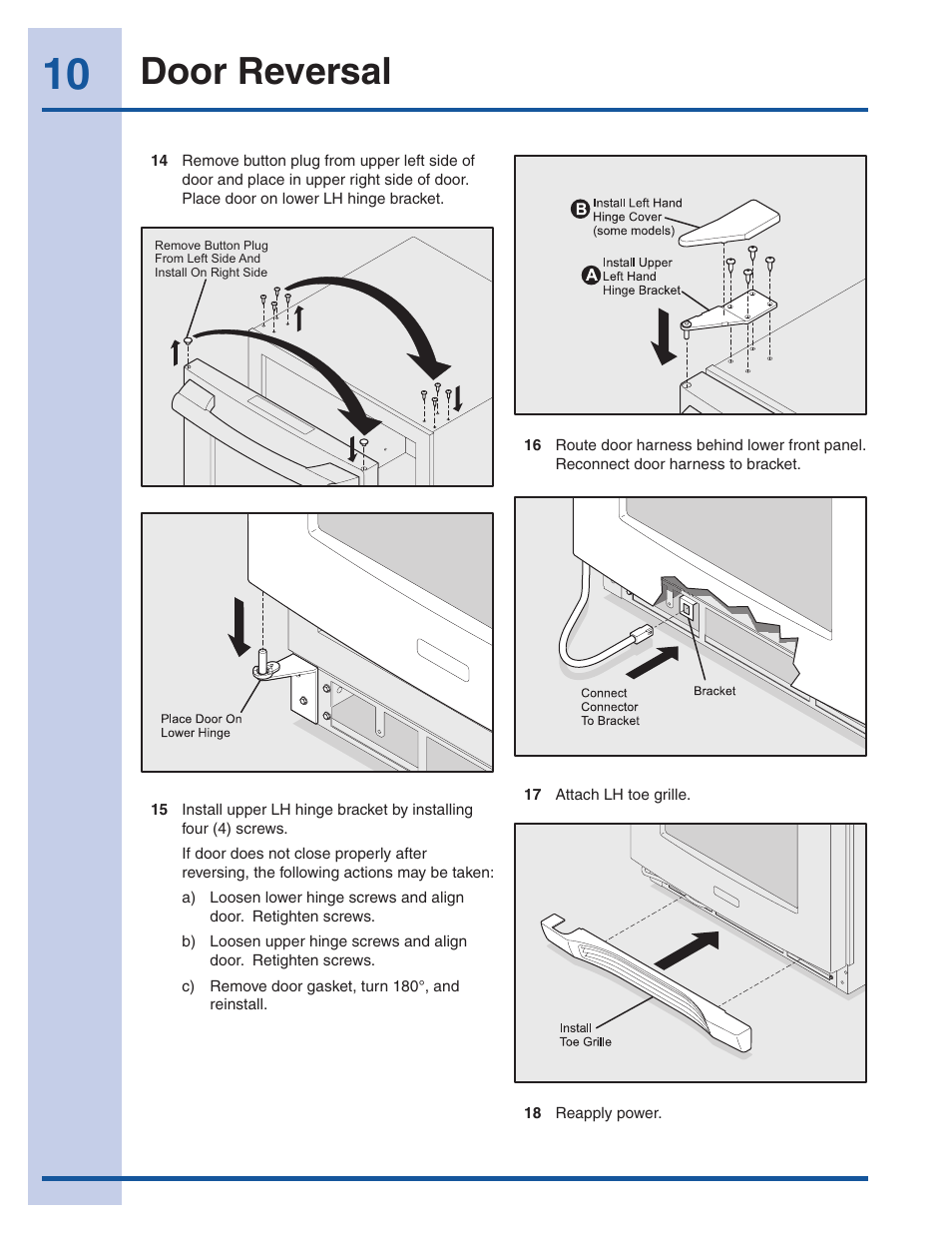 Door reversal | Electrolux 5303918374 User Manual | Page 10 / 17