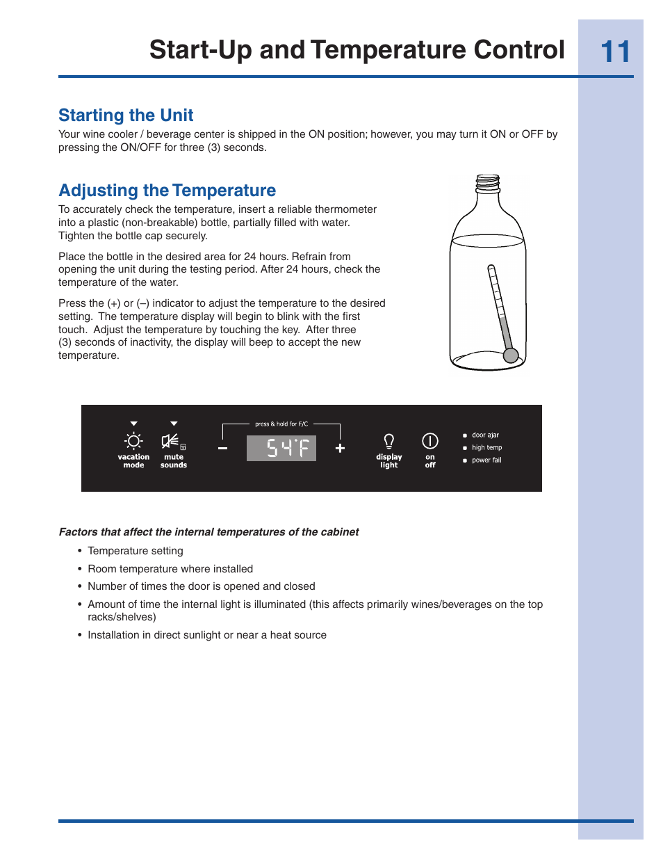 Start-up and temperature control | Electrolux 5303918374 User Manual | Page 11 / 17