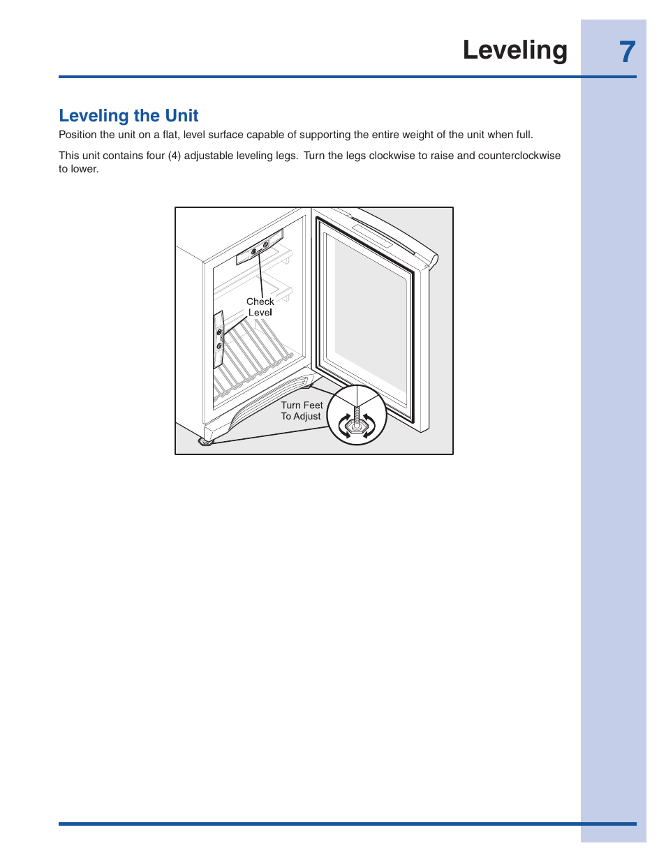 Leveling | Electrolux 5303918374 User Manual | Page 7 / 17