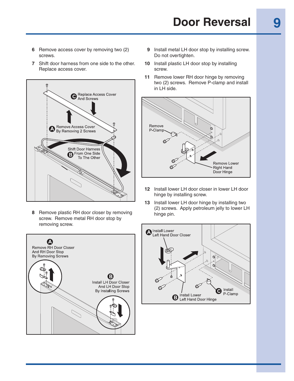 Door reversal | Electrolux 5303918374 User Manual | Page 9 / 17