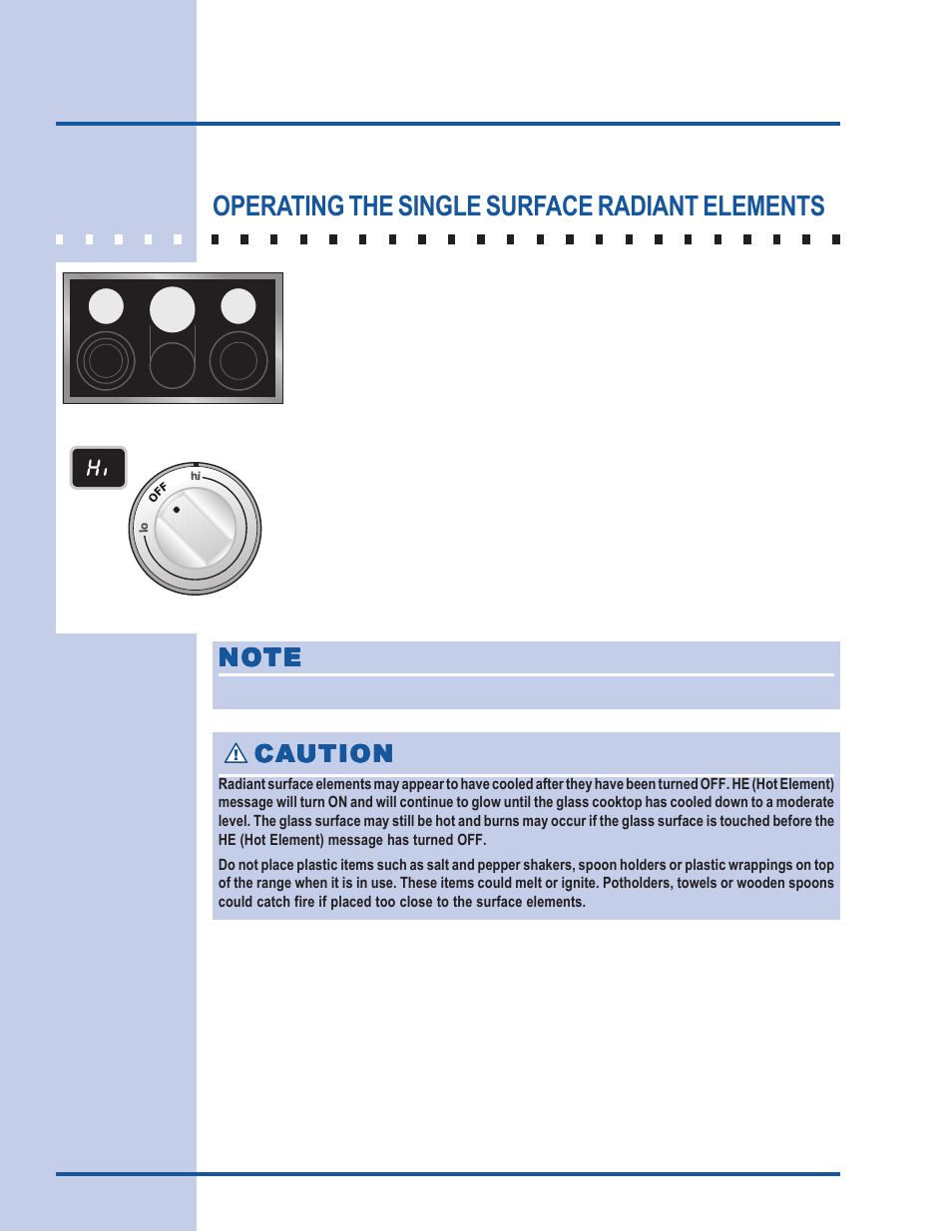 Setting surface controls, Operating the single surface radiant elements | Electrolux E36EC75HSS User Manual | Page 10 / 20