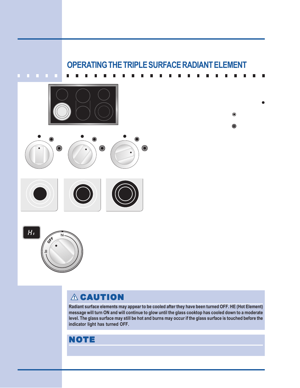 Setting surface controls, Operating the triple surface radiant element, Ca caution ution ution ution ution | Electrolux E36EC75HSS User Manual | Page 12 / 20