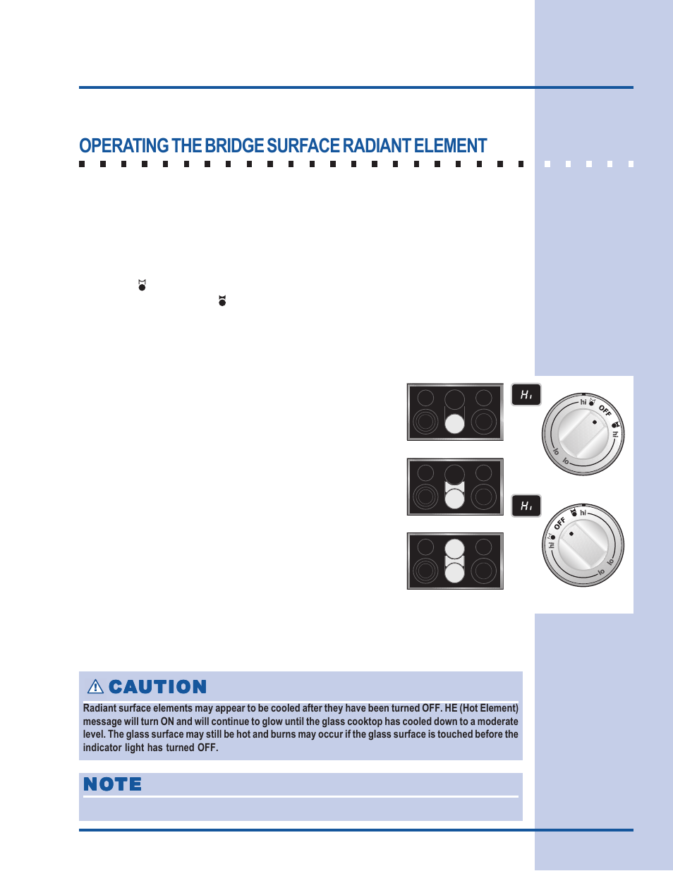 Setting surface controls, Operating the bridge surface radiant element | Electrolux E36EC75HSS User Manual | Page 13 / 20