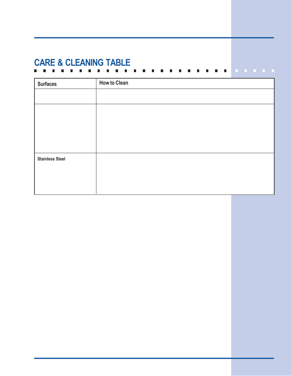 General care & cleaning, Care & cleaning table | Electrolux E36EC75HSS User Manual | Page 15 / 20