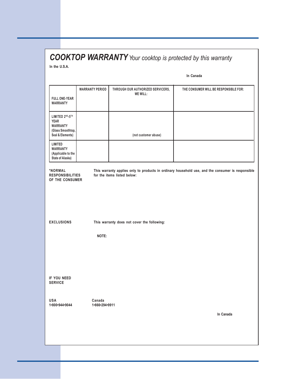 Warranty information, Cooktop warranty, Your cooktop is protected by this warranty | Electrolux E36EC75HSS User Manual | Page 20 / 20
