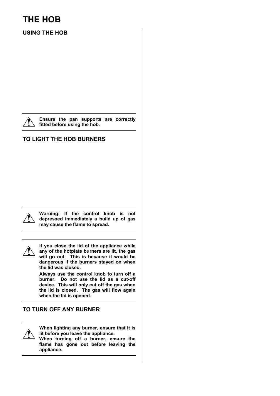 The hob, Using the hob | Electrolux D77000GF User Manual | Page 10 / 44