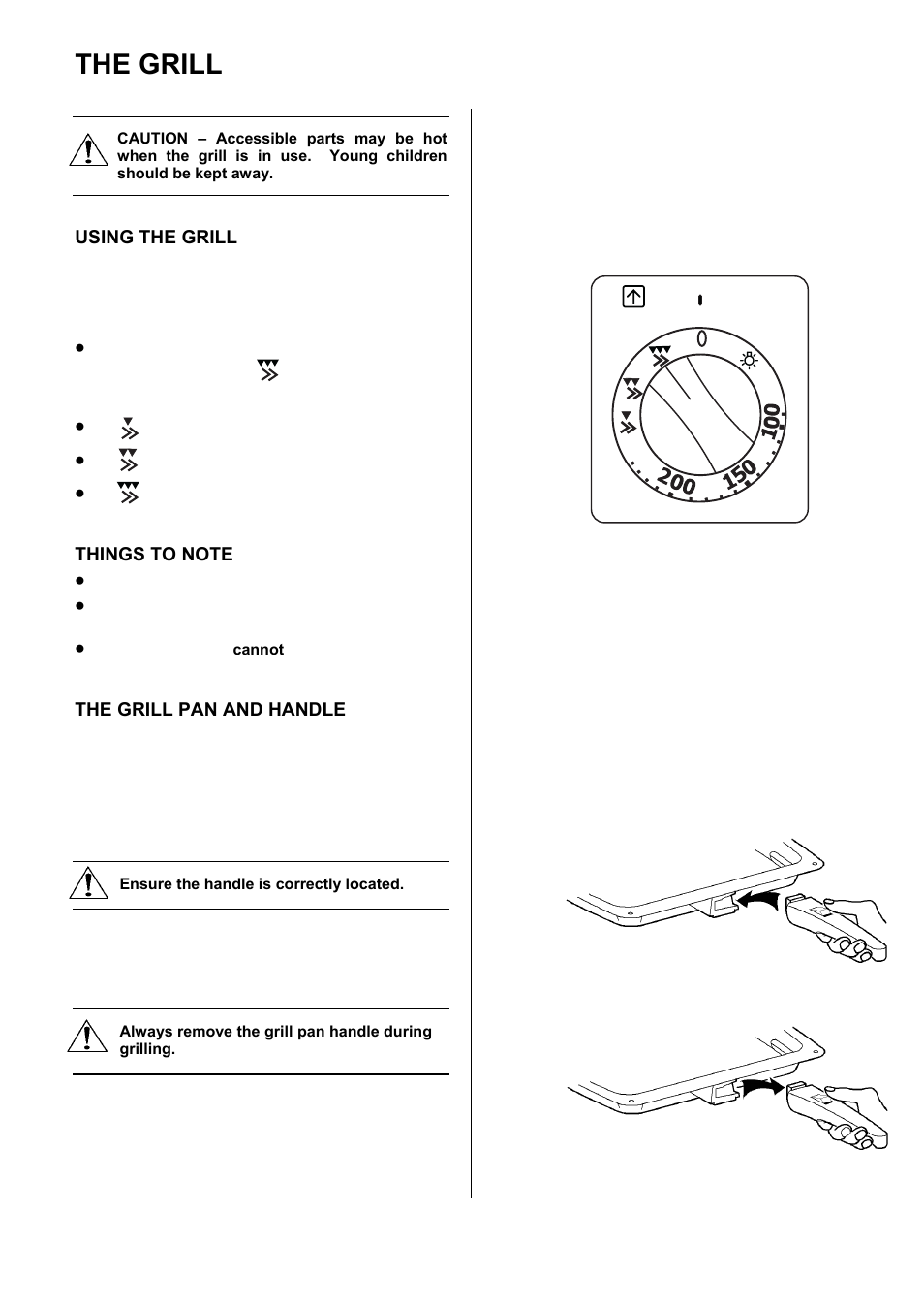 The grill, Using the grill, The grill pan and handle | Electrolux D77000GF User Manual | Page 12 / 44