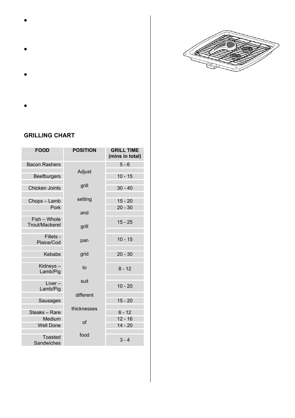 Grilling chart | Electrolux D77000GF User Manual | Page 18 / 44