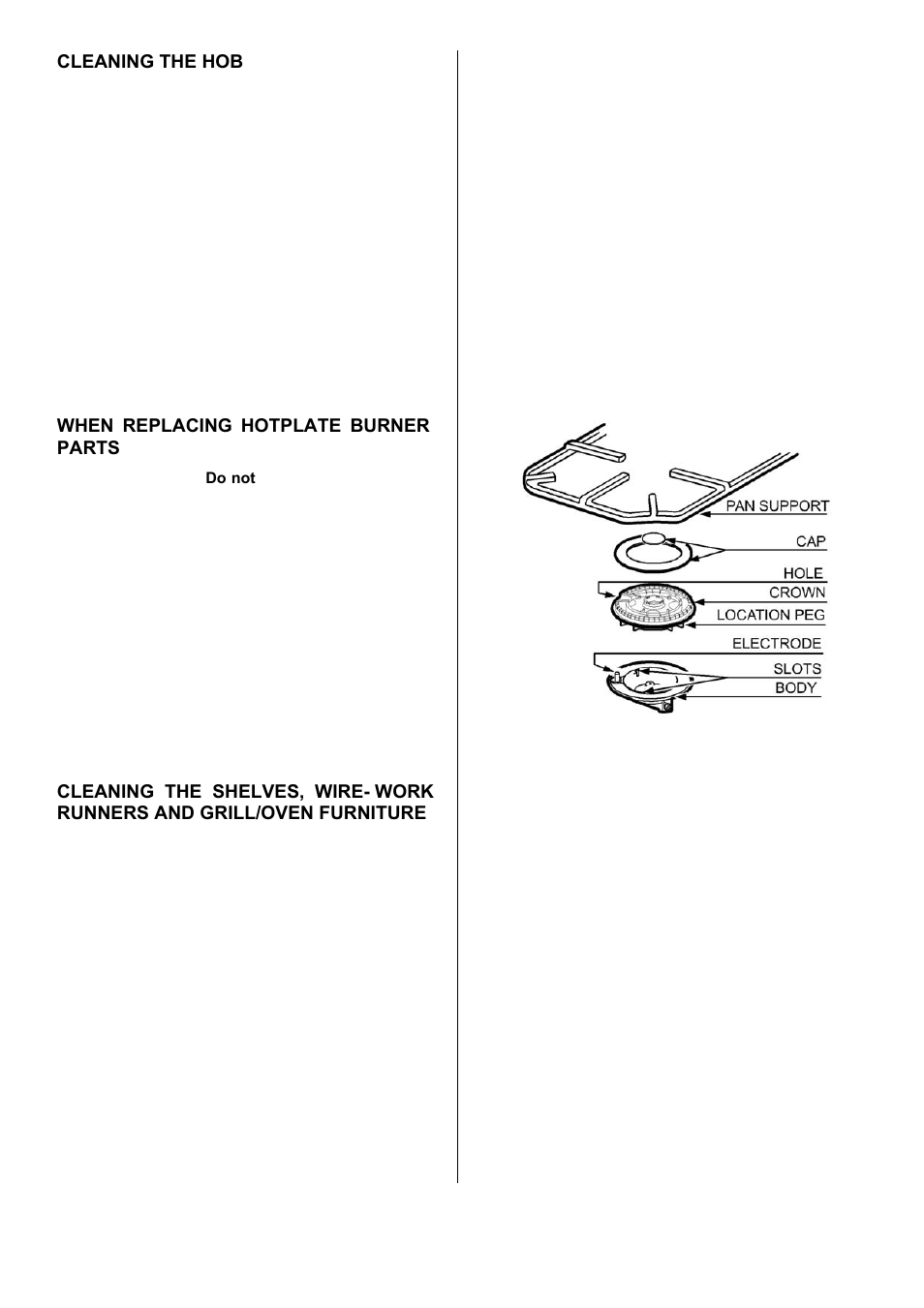 31 cleaning the hob, When replacing hotplate burner parts | Electrolux D77000GF User Manual | Page 31 / 44