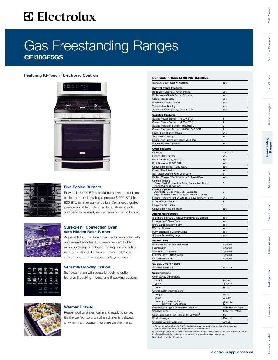 Electrolux GAS FREESTANDING RANGES CEI30GF5GS User Manual | 2 pages