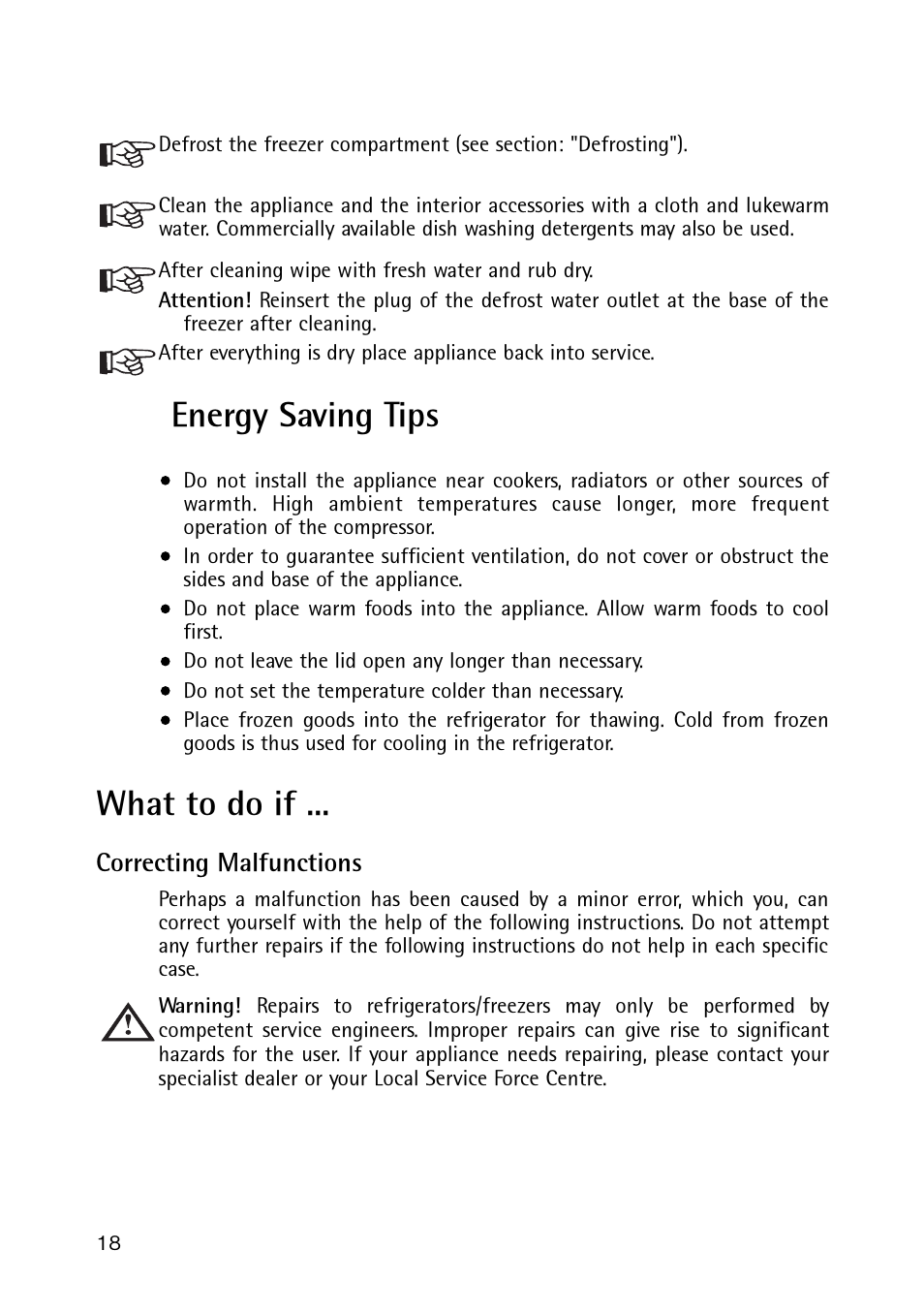 Energy saving tips, What to do if | Electrolux 189 GT User Manual | Page 18 / 24