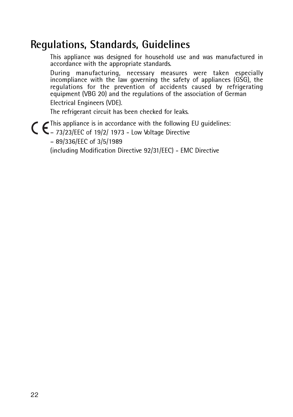 Regulations, standards, guidelines | Electrolux 189 GT User Manual | Page 22 / 24