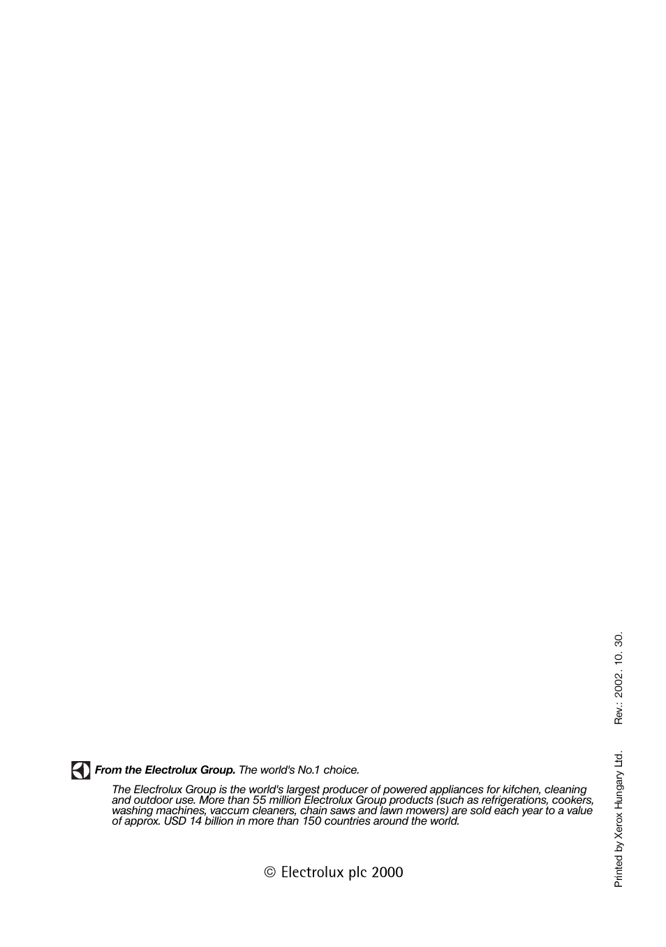 Electrolux plc 2000 | Electrolux 189 GT User Manual | Page 24 / 24