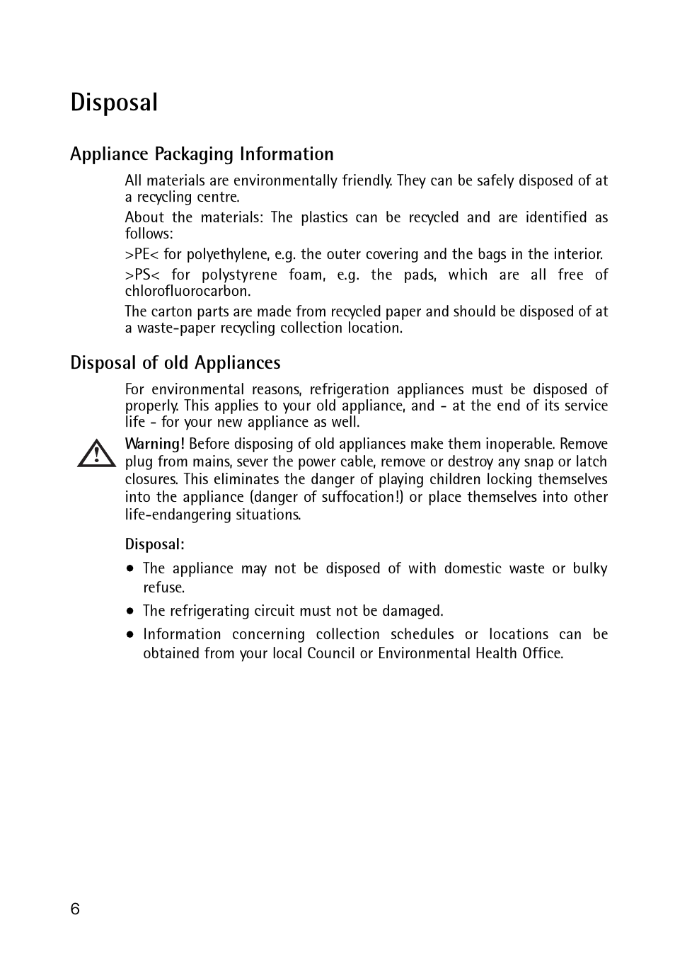 Disposal | Electrolux 189 GT User Manual | Page 6 / 24
