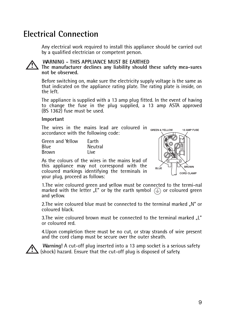 Electrical connection | Electrolux 189 GT User Manual | Page 9 / 24