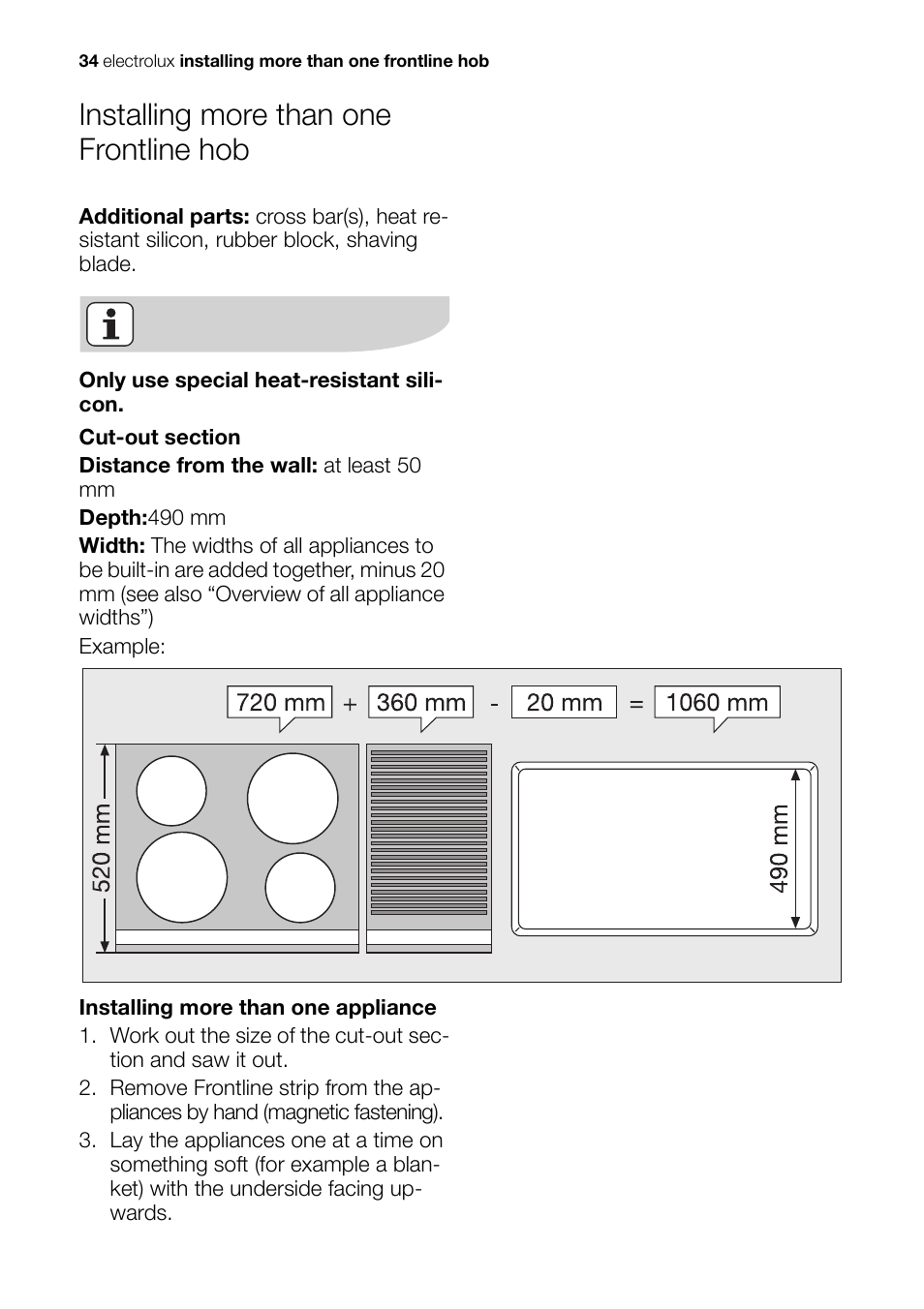 Installing more than one frontline hob | Electrolux EHS 36020 U User Manual | Page 34 / 44
