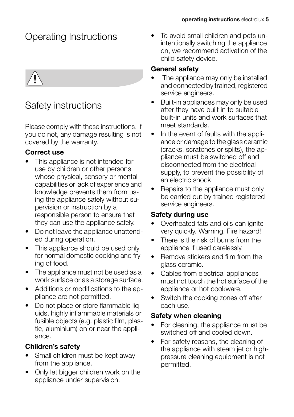 Operating instructions safety instructions | Electrolux EHS 36020 U User Manual | Page 5 / 44