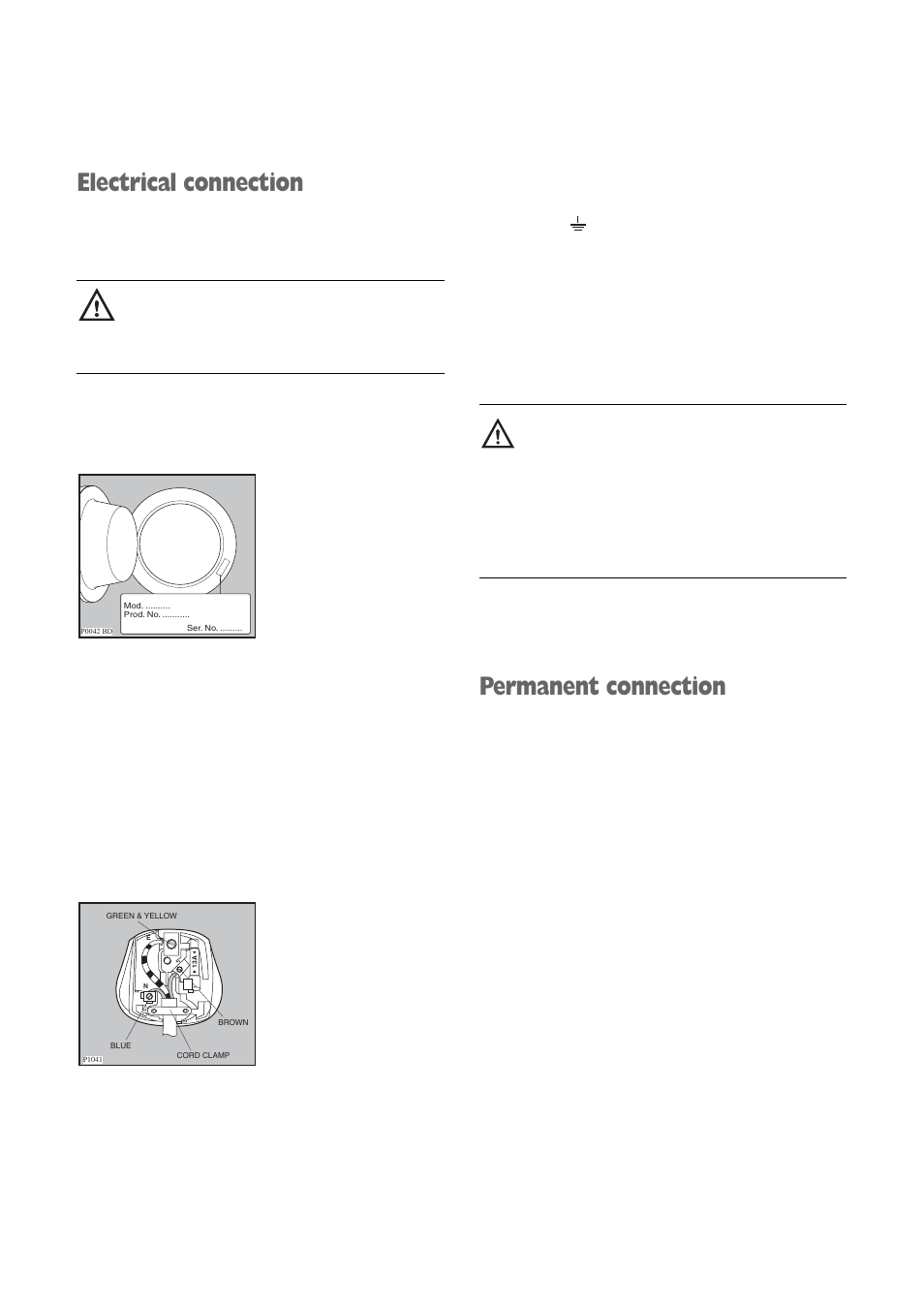 Electrical connection, Permanent connection | Electrolux FWM 1010 User Manual | Page 25 / 28