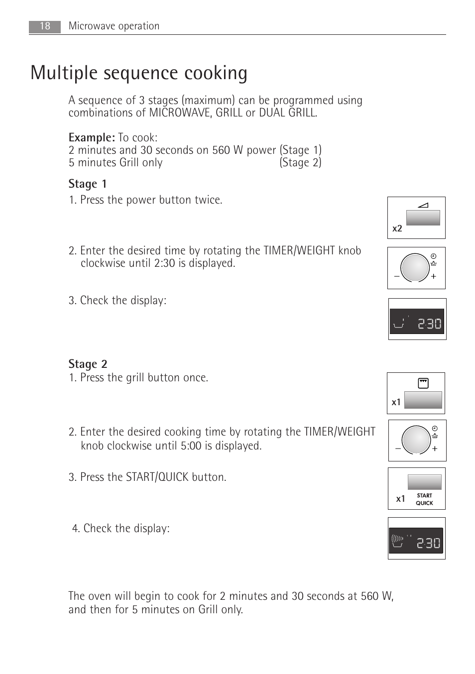 Multiple sequence cooking, 18 microwave operation, X1 x2 x1 | Electrolux MCD1762E User Manual | Page 18 / 44