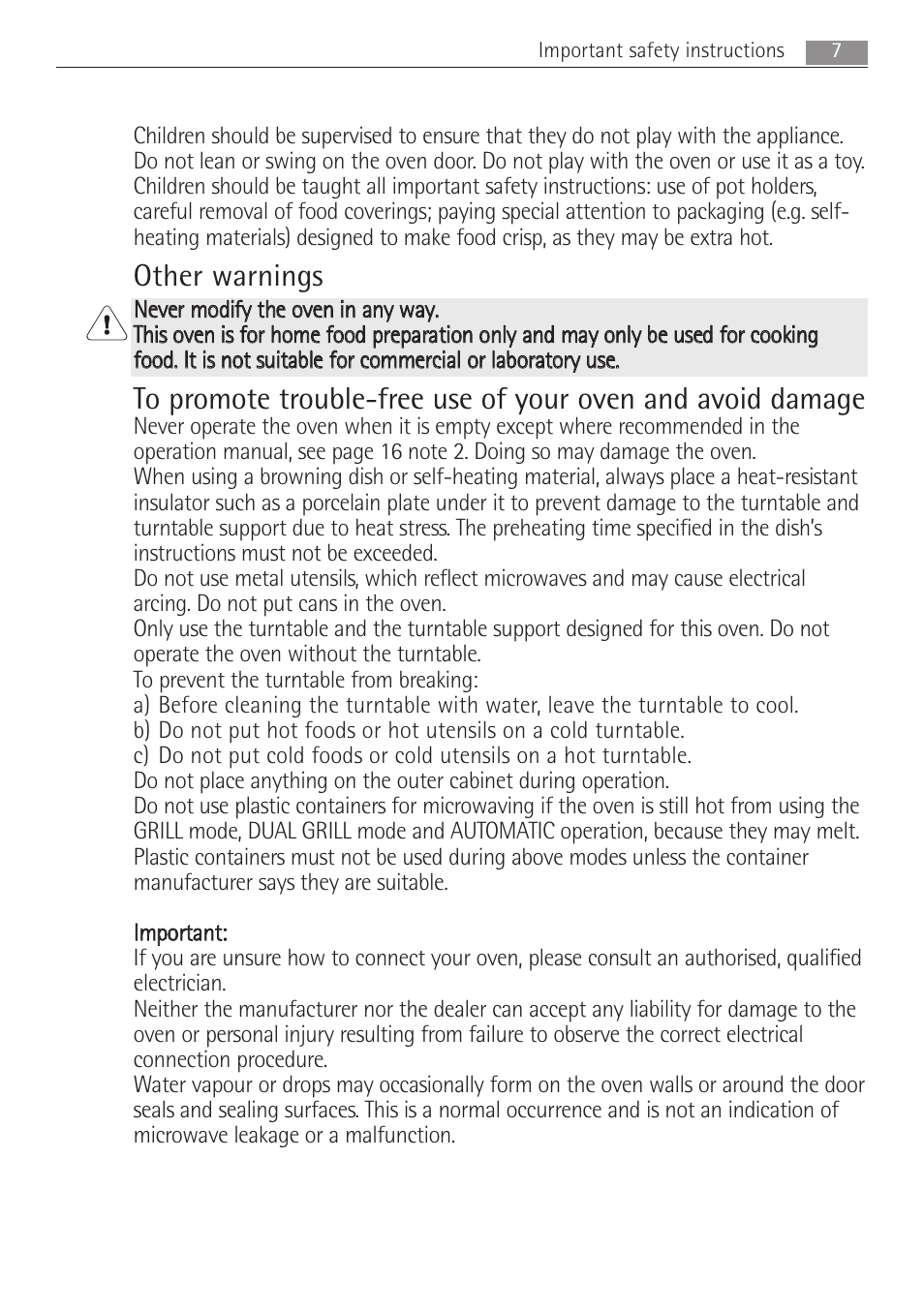 Other warnings | Electrolux MCD1762E User Manual | Page 7 / 44