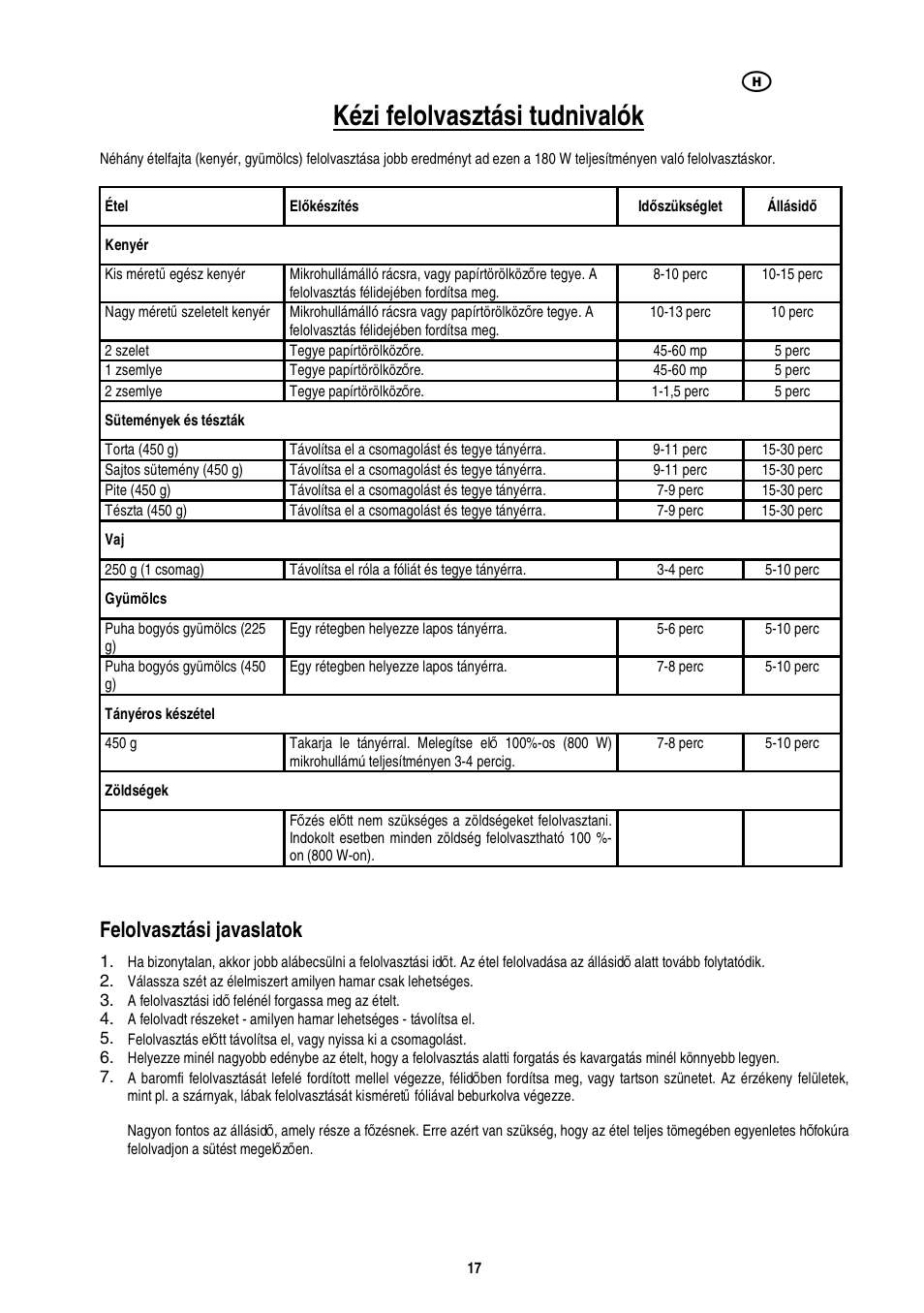 Kézi felolvasztási tudnivalók, Felolvasztási javaslatok | Electrolux EMS20402 User Manual | Page 103 / 284