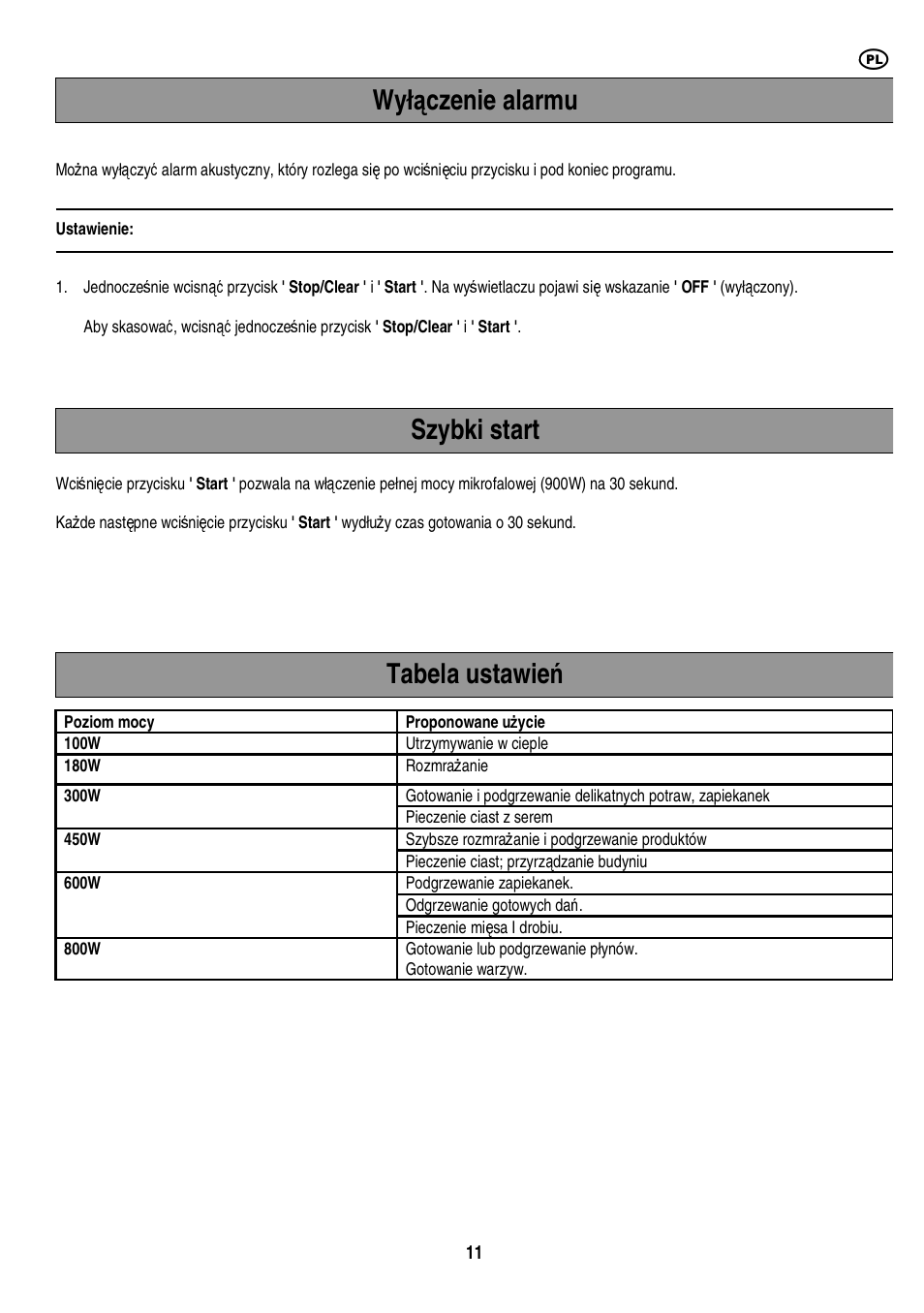 Szybki start tabela ustawie ń wył ą czenie alarmu | Electrolux EMS20402 User Manual | Page 117 / 284