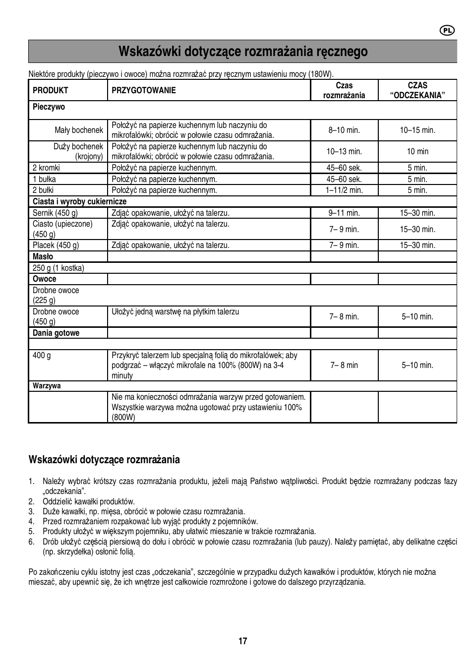 Wskazówki dotycz ą ce rozmra ż ania r ę cznego, Wskazówki dotycz ą ce rozmra ż ania | Electrolux EMS20402 User Manual | Page 123 / 284