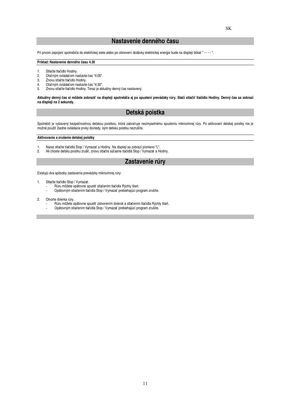 Nastavenie denného č asu, Detská poistka, Zastavenie rúry | Electrolux EMS20402 User Manual | Page 137 / 284