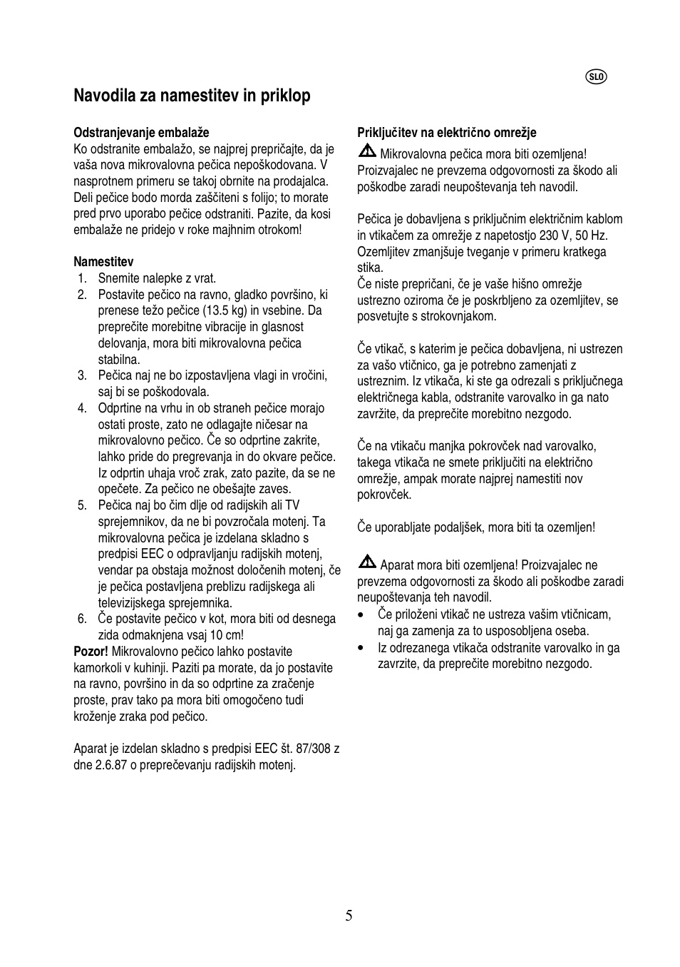 Navodila za namestitev in priklop | Electrolux EMS20402 User Manual | Page 154 / 284